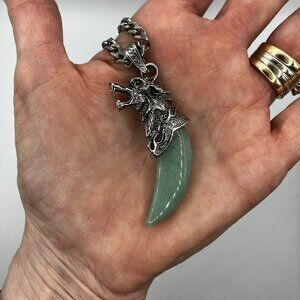 Aventurine Gemstone Tusk AND Men's Chunky 20 inch Stainless Steel Chain